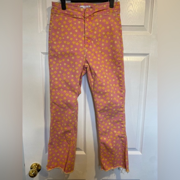 Zara Pink&Yellow Floral Jeans Size 6 - Picture 7 of 8